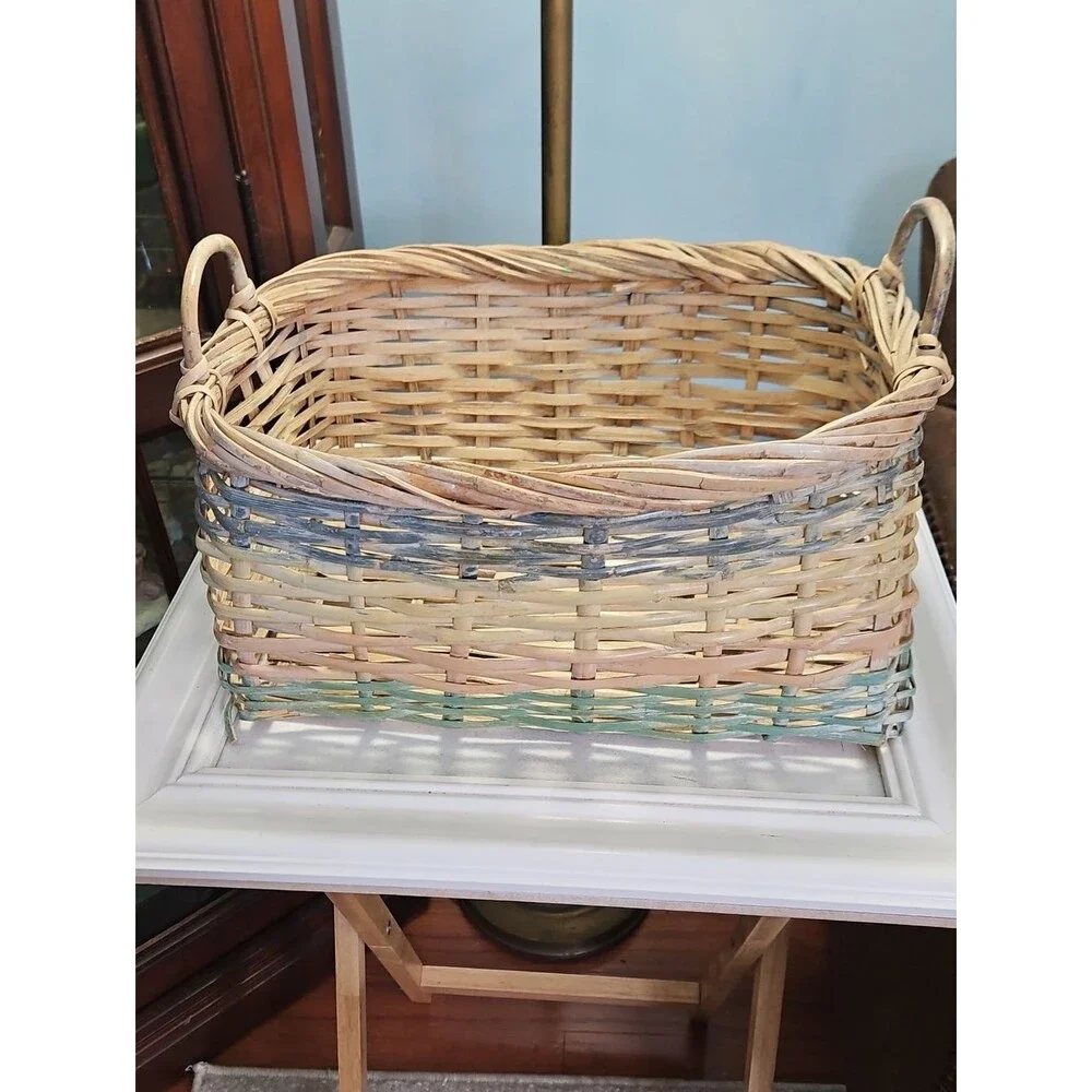 Woven Natural and Pastel Rectangular Storage Basket Set